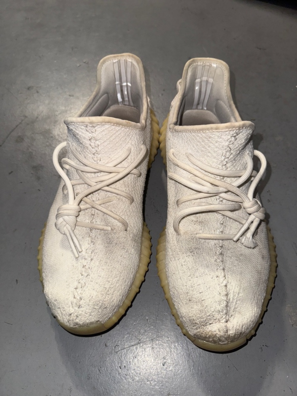 Cream Knit Lace-Up Sneakers with Gum Sole